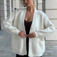 Neuer Damen-Cardigan mit V-Ausschnitt aus Kunstnerz, Knitterfrei, mit Knöpfen, Dicker Einfarbiger Oversize-Pullover-Mantel für Herbst und Winter