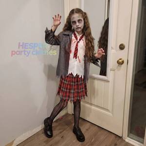 Disfraz de estudiante HP Zombi, adecuado para niñas de 8 a 13 años, traje para actuaciones escolares, falda a cuadros con chaqueta y - Product Image 1