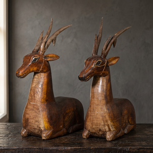 Statues de cerfs rustiques en bois, décorations artisanales, 2 pièces, ornement pour salon - Product Image 4