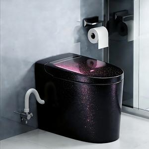 Toilette intelligente en céramique noire à paillettes, virale sur TikTok, avec capteurs automatiques, système de chasse d'eau électronique, siège chauffant, EMC - Product Image 1