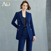 ODM OEM 2024 bleu foncé coupe ajustée bouton avant col en v blazers de bureau d'affaires luxe haut de gamme femmes travail costume et manteaux en gros