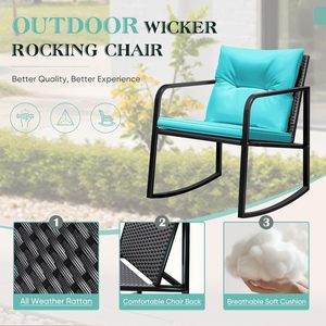 Juego de Bistró de 3 Piezas con Muebles de Mimbre y Estructura Metálica para Patio, Terraza o Porche, con Sillas y Mesa de Centro de Vidrio, Venta al Por Mayor - Product Image 6
