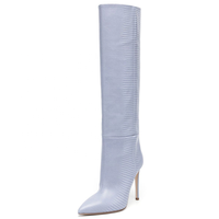Bottes à talons hauts pour femmes, longues, noires, blanches, à imprimé animal lézard violet, sexy, mode automne, de créateur, longueur genou