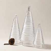 Ensemble de 3 arbres de Noël en verre côtelé, décorations de table pour les fêtes, en couleurs assorties