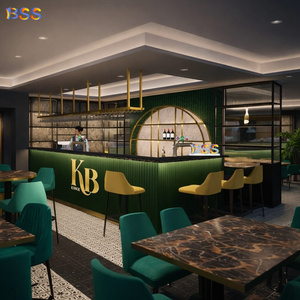 Barra de <span class=keywords><strong>Bar</strong></span> Moderna de Alta Calidad con Logotipo Personalizado, Superficie de Mármol Negro, Acero Inoxidable Dorado, Diseño en Forma de L para Cafetería o Restaurante - Product Image 2