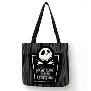 Sac de voyage pliable femme, de bonne qualité, à la mode, loisirs Shopping, cool Halloween imprimé tête de mort, fourre-tout en lin écologique - Product Image 5