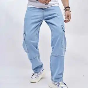 J & H 2023 אופנה בציר מזדמן ג 'ינס מוצק צבע רופף מכנסיים גבוהה רחוב ג' ינס מכנסיים מטען גברים אופנה ללבוש