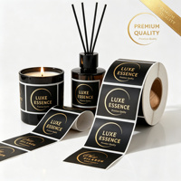 Étiquettes de pots noirs élégantes avec bordure dorée, autocollants personnalisés imprimés pour coffrets cadeaux de parfums de luxe et emballages d'huiles essentielles aromatiques