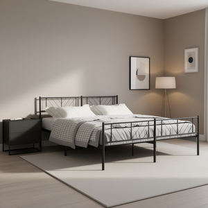 Moderno Letto in Metallo Nero con Struttura in Acciaio, Misura King Size, Base a Molle, Arredamento per Camera da Letto - Product Image 2