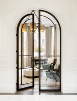 Puerta de Vidrio Doble Arqueada para Interiores, Puerta de Vidrio Grande de una Sola Pieza con Arco en la Parte Superior, Puertas de Vidrio Templado Doble para Casas