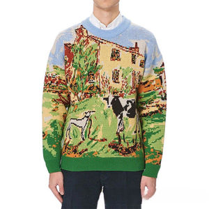 Logo personnalisé OEM & Odm hommes pull motif Jacquard tricots hiver pulls haut en coton col rond mode tricoté hommes pull - Product Image 2