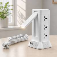 Torre de Enchufes Vertical Multifuncional con Lámpara de Escritorio LED, 36 Tomas Universales, 3 Puertos USB, Cable de Extensión con Enchufe Europeo de 2m
