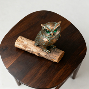 <span class=keywords><strong>Statue</strong></span> d'hibou en bronze antique avec yeux en pierres vertes, figurine en résine sur <span class=keywords><strong>socle</strong></span> en <span class=keywords><strong>bois</strong></span>, ornement décoratif vintage <span class=keywords><strong>pour</strong></span> la maison ou le bureau - Product Image 4