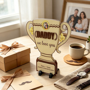 Targa Fotografica in Legno Personalizzata a Forma di Trofeo con Supporto, Incisione Testo Personalizzata, Regalo Commemorativo per la Festa del Papà - Product Image 6