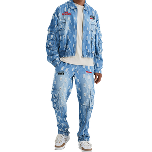 Oem Fashion Hot Selling Men's Denim Suit Custom Fitness Two Piece <b>Set</b> Men's Denim Jacket and Jeans <b>Sets</b> With Pocket - Product Image 1