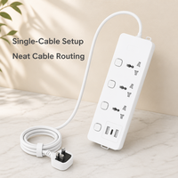 Multiprise universelle 4 prises Royaume-Uni avec logo personnalisé, interrupteurs individuels, 2 ports USB-A et 1 port USB-C, câble d'extension