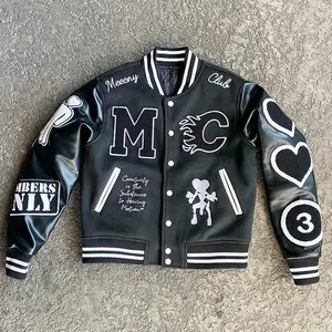 Custom Embroidered Chenille Patch Vintage High Quality Pu Leather Sleeve Varsity Baseball Jacket