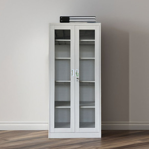 Meuble de classement moderne en métal à cadre en verre avec portes vitrées pour usage scolaire, supermarché, sous-sol, salle à manger - Product Image 1