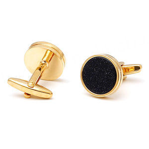 Mancuernillas para Hombre al por Mayor, Estilo Lujoso, Piedra Arenisca Azul Redonda, Doradas y Cobre, para Camisa - Product Image 1