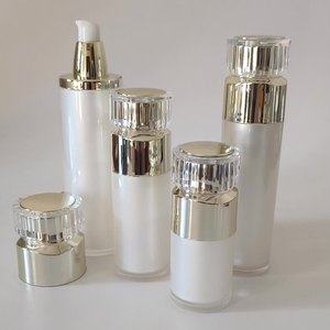 Bouteille de sérum à pompe sans air en acrylique de luxe blanc perle 15/30/50 ml et pots de crème avec traitement de surface brillant - Product Image 1