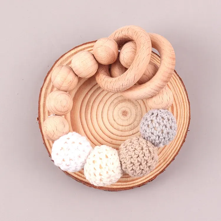 Wholesale High Quality Exquisite Beech Wood Beads Helping Children's Teeth Grow Healthy Teething Rings