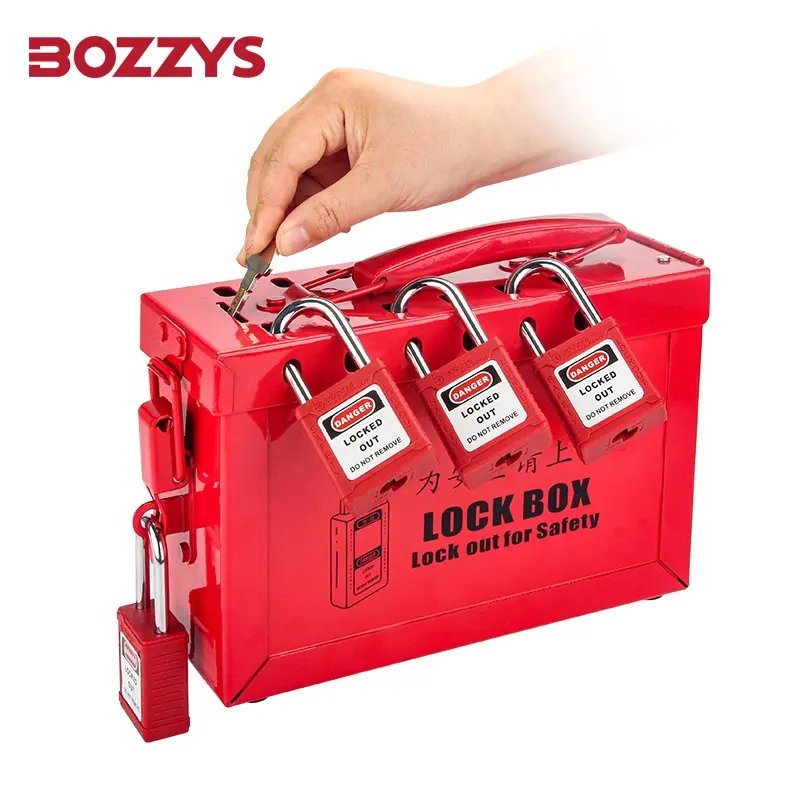 BOZZYS OEMメーカーポータブル金属鋼産業安全ロトロックグループロックアウトボックス、12個の鍵穴スロット付き