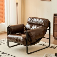 Fauteuil de détente en cuir couleur café de style rétro de luxe, canapé individuel pour maison d'hôtes, balcon et salon