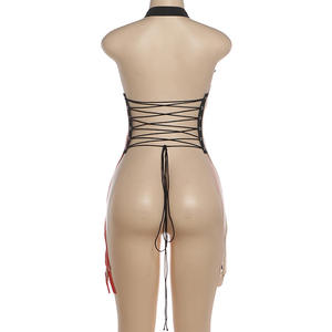 ViViblook Z0121TP01 Summer New Street Colorful <b>Stripe</b> Halter Tie Multiple Zip Bandage Backless Irregular <b>Tank</b> <b>Top</b> for Women - Product Image 6