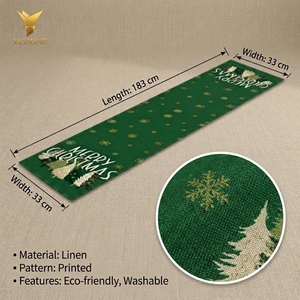 Ychon Wholesale Custom Linen Printed Christmas Tree Table Runners Festival Home Hotel Decorations Merry Christmas Table Runners - Product Image 4