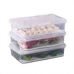 Conteneurs de rangement empilables pour réfrigérateur avec couvercle et bac de drainage, bacs organisateurs en plastique pour viande, légumes, poisson - Product Image 2