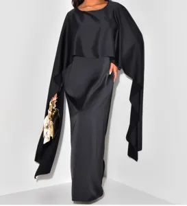 2024 toptan uzun kollu islam Maxi Abaya müslüman Femme saten düz renk pelerin Abaya yüksek kalite Dubai elbise