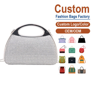 Custom Beaded Crystal Clutch Bag Half Moon Shape Sparkling Evening Party Handbag Chain Strap Flap Closure - Product Image 1
