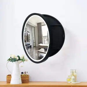 Customized Special Hanging Round Wall Mirror Black Bathroom Mirror Cabinet Bathroom Wood Mirror With Led Light