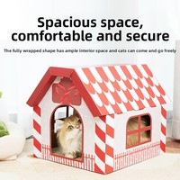 Nouveau Nid de Noël pour Chat en Carton Ondulé Résistant à l'Usure, Anti-Éclats, Griffoir et Maison Double Usage, Boîte Multifonctionnelle pour Animaux de Compagnie