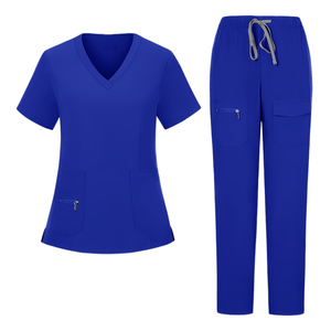 Women <b>Scrub</b> <b>Tops</b> Solid Color V Neck Short Sleeve Polyester Hospital Uniforms for Medical Workwear with Front Zip and Pockets - Product Image 3