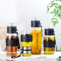 Tasse à thé portable d'extérieur de 13,12 oz avec séparateur d'eau, tasse à eau en verre borosilicate à parois épaisses, tasse à thé portable pour le sport