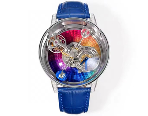 Jacob นาฬิกากีฬาสุดหรูนาฬิกาดาราศาสตร์47มม. หน้าปัดแซฟไฟร์คริสตัลสีรุ้ง Tourbillon แบบสองแกนปฏิทิน3BAR ตลอด - Product Image 4