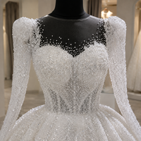 Robe de mariée de bal à manches longues bouffantes, entièrement en dentelle à sequins, col carré, grande taille, personnalisable, vente en gros, fleurs