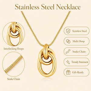 Collar de Acero Inoxidable con Múltiples Aros para Mujer, Joyería con Colgante Entrelazado, Cadena Moderna y Elegante, Regalo para Ella - Product Image 1