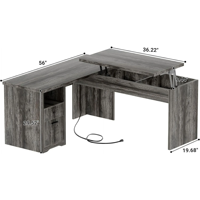 Bureau en L avec prises de courant Bureau d'ordinateur d'angle supérieur relevable avec tiroir Grand bureau avec étagères de rangement Bureau à domicile