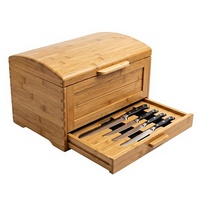 Boîte à pain en bambou 2-en-1 avec tiroir à couteaux intégré, station à pain gain de place pour comptoir, pour l'organisation de la cuisine