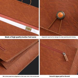 Custom Letter Size <b>A4</b> Leather Document Bag with Button Large Capacity Office <b>File</b> Storage Folder Document <b>File</b> Bag for Business - Product Image 4