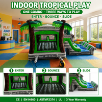 Château gonflable avec toboggan latéral, thème jungle palmiers, pour fêtes d'enfants, en PVC de qualité commerciale, écologique, garantie 3 ans