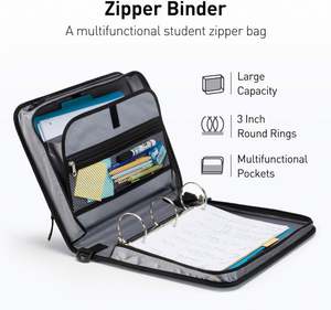 Free Sample BSCI Zippered <b>Binder</b> with Handle, 2Inch <b>3</b>-<b>Ring</b> O-<b>Ring</b>, 500-Sheet Capacity, Includes Multi-Pocket Organizer <b>Binder</b> - Product Image 2