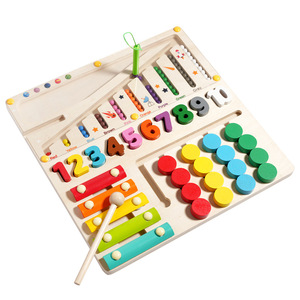 กระดานไม้ 4-in-1 อเนกประสงค์ พร้อมปากกาแม่เหล็ก เกมฝึกการคิดเชิงตรรกะ ของเล่นเสริมพัฒนาการสำหรับเด็กชายและเด็กหญิง - Product Image 1