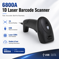 Escáner de Código de Barras Láser 1D 6800A, Conexión por Cable, Siempre Encendido, Sin Necesidad de Batería, Interfaz Triple USB RS232 KB para Punto de Venta Minorista