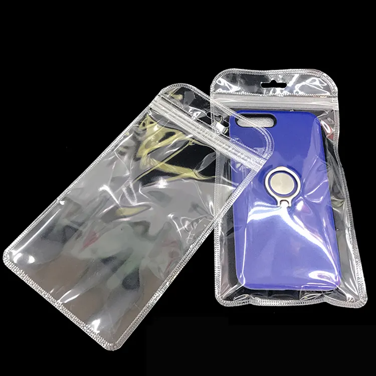 11*21 cm Double side clear zipper bag for mobile phone shell ziplock transparent opp plastic bag with zip clear zip lock bag