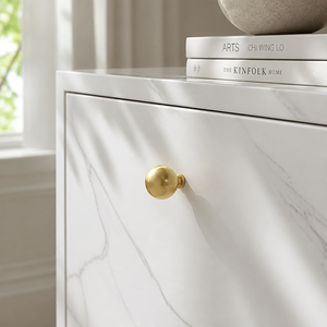 Poignées minimalistes en laiton massif doré pour meubles de luxe, armoires de cuisine, tiroirs, boutons ronds à trou unique - Product Image 4