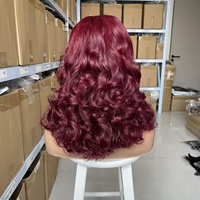 Peluca de Cabello Humano para Mujer, Color # Peluca de Cabello Humano Borgoña 99J 16A SDD de 18 Pulgadas con Ondas y Cierre de Encaje 5x5