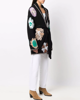 Pakaian Wanita Musim Dingin Kustom Sweater Bunga Jumper Leher V Kardigan Rajut Longgar